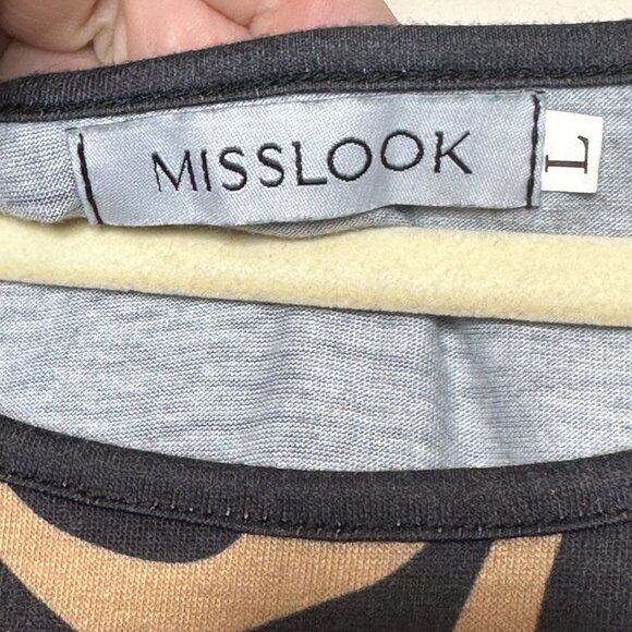 MISLOOK Charcoal Grey and Tan Short Sleeve Midi Sheath Dress L - Picture 3 of 8